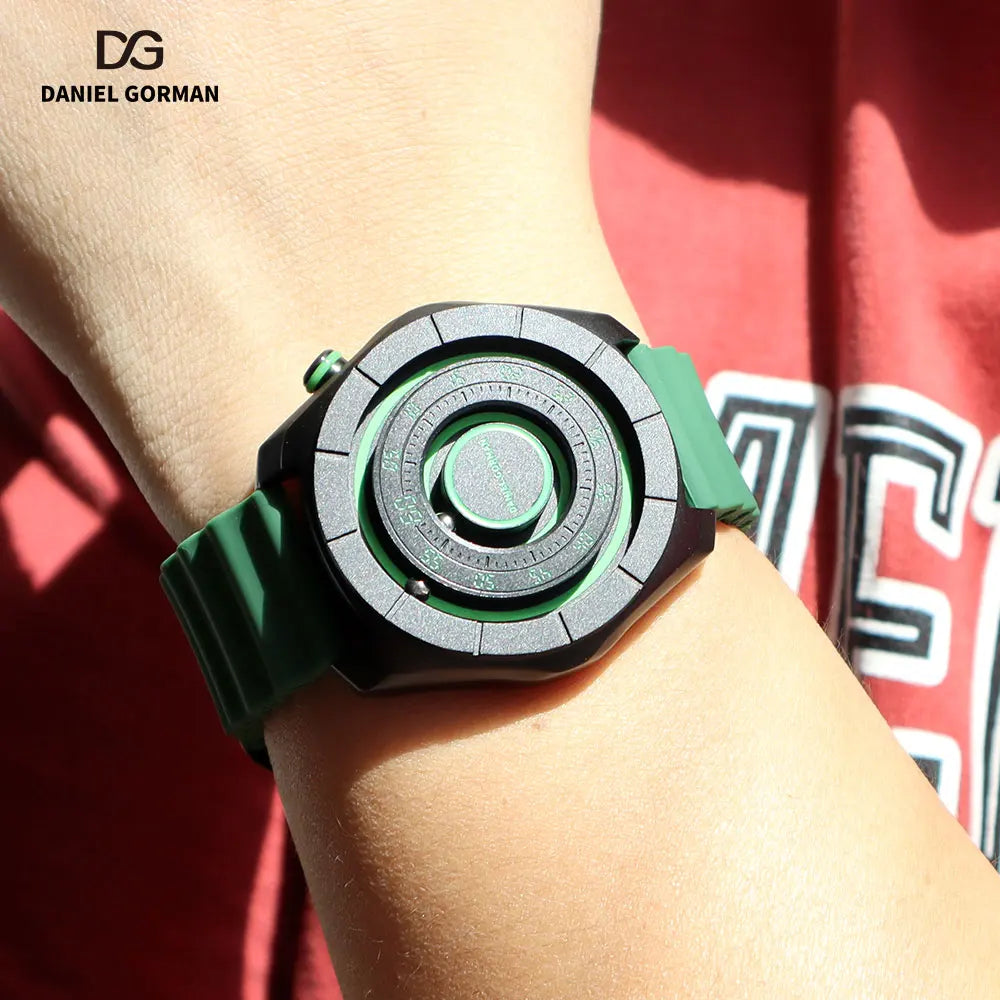 DANIEL GORMAN Sport Watch for Men Fashion Green Silicone Strap Waterproof Luminous Wristwatch with Magnetic Beads Hands DG0788