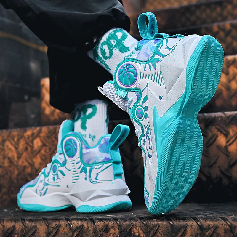 Men Basketball Shoes Soft Sole Cushioning Anti-Slip Sports Shoes Flat Comfortanle High-top Leather Basketball Boots for Man