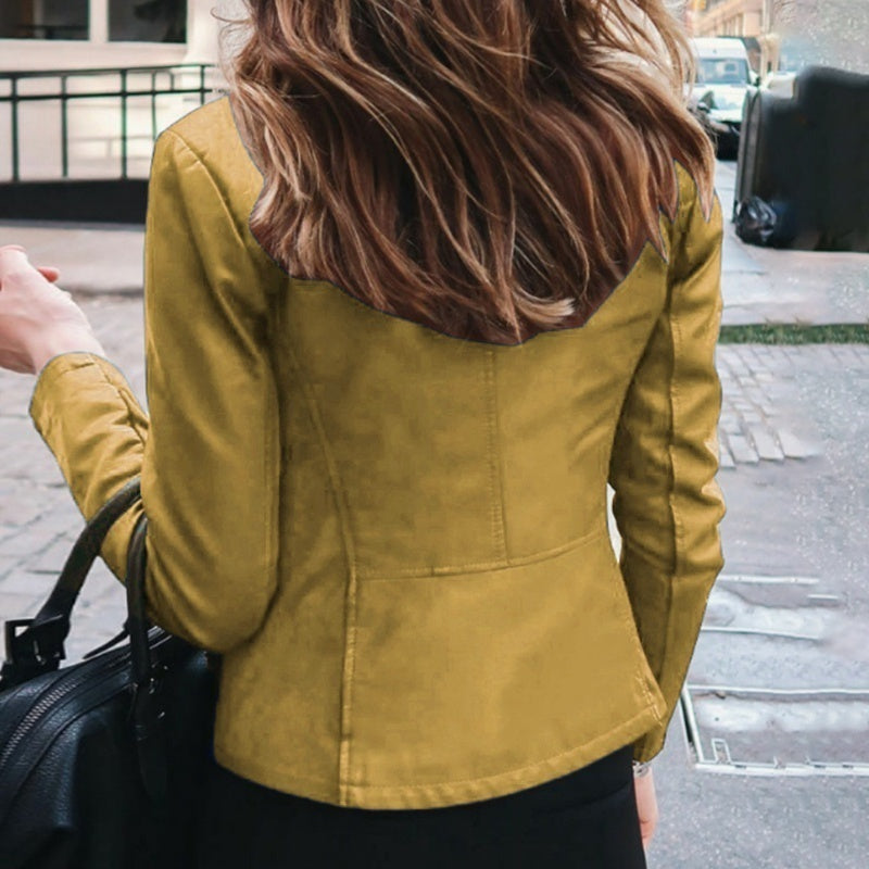 Slim Fit Faux Leather Jacket Women Classic Moto Biker PU Leater Jacket Spring Autumn Basic Zipper Coat Outerwear