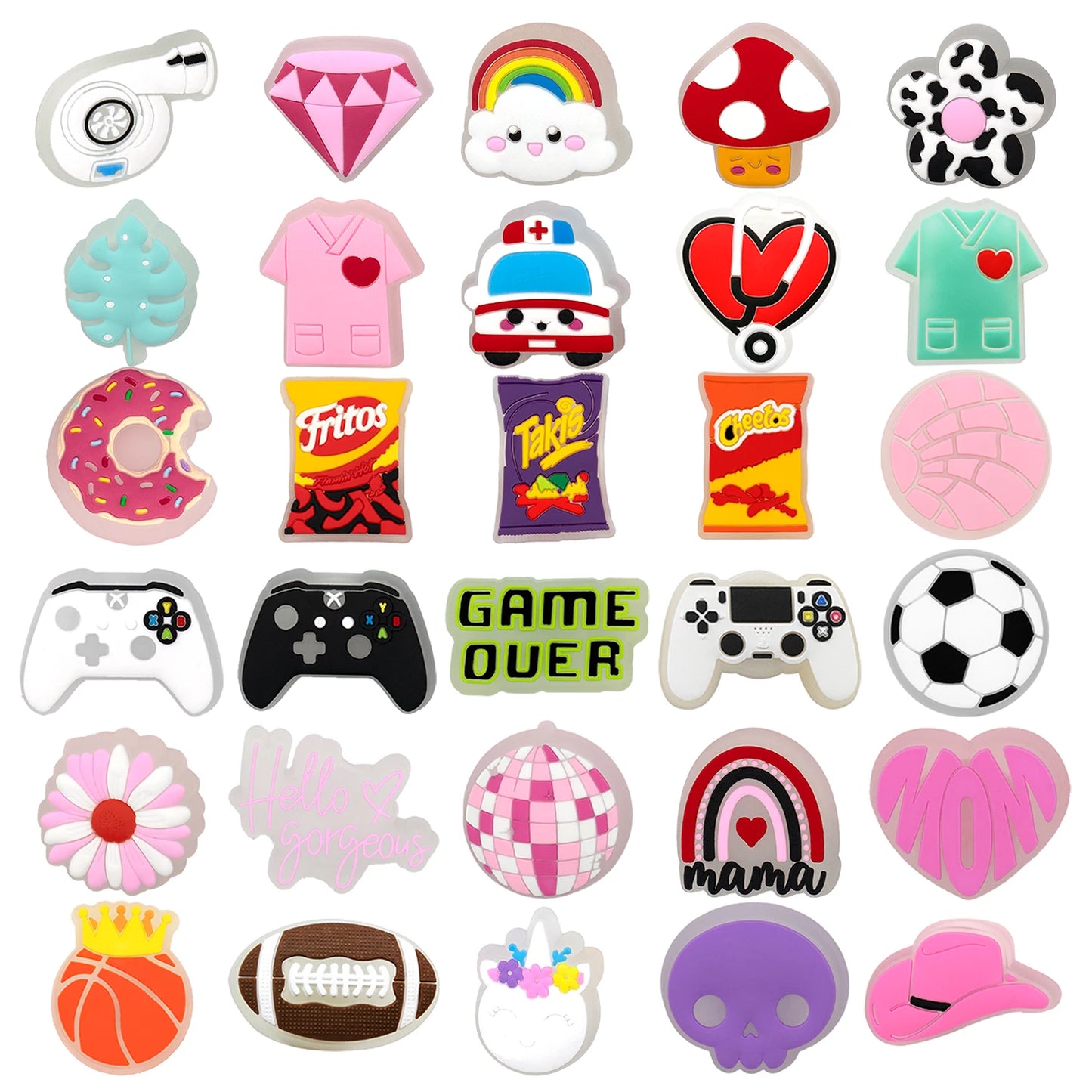 1PCS Pink Nurses Mom LED Shoes Charms Gamepad Turbo Football Shoe Decoration Accessories Rainbow Flower Doughnut Pins Clog