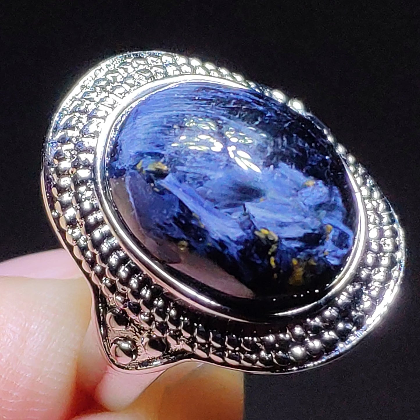 Natural Blue Pietersite Beads Adjustable Ring Woman Men Namibia Pietersite Ring Chatoyant Beads Fashion Silver Jewelry AAAAAA