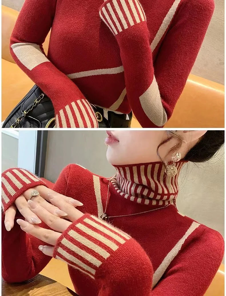 Women's Clothing Fashion All-match Turtleneck Long Sleeve Sweaters Autumn Winter Elegant Chic Slim Knit Pullovers Lady Y2k Tops