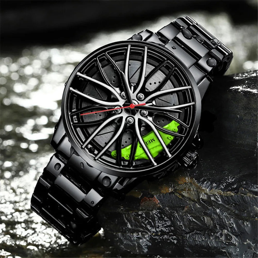 New Fashion Man Luxury Watches For Men Car Wheel Hub Stainless Steel Quartz Watch Mens Military Sport Leather Watch Reloj Hombre