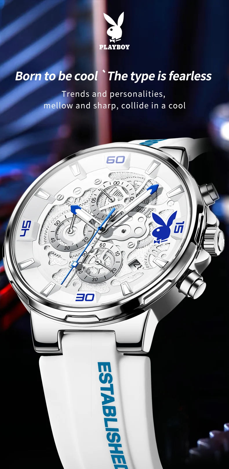 PLAYBOY Top Brand Trend Quartz Watch for Men Original Silicone Strap Men's Watches Waterproof Calendar Multifunction Male Watch