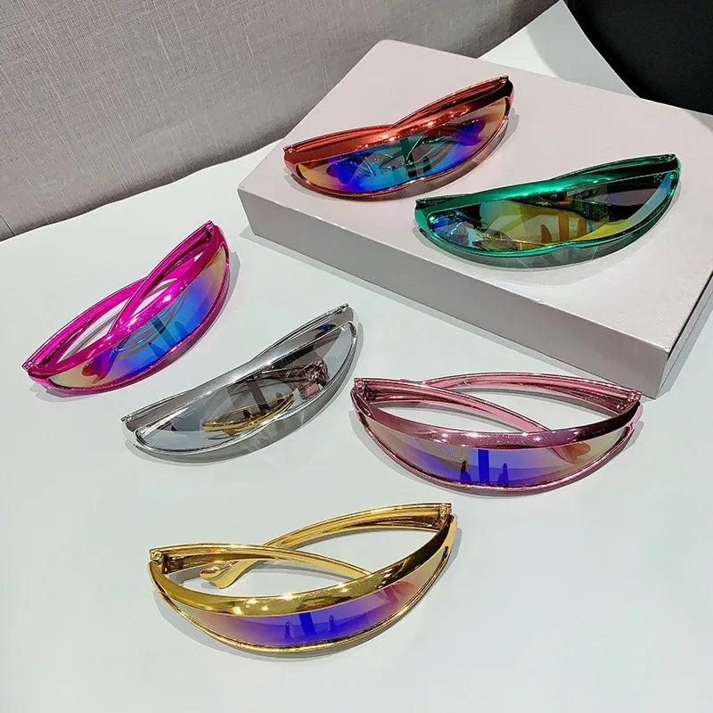 Futuristic One-piece Mirror Personalized Electroplated Sunglasses Women Men 2025 Y2K Steampunk Goggles Rave Party Glasses UV400