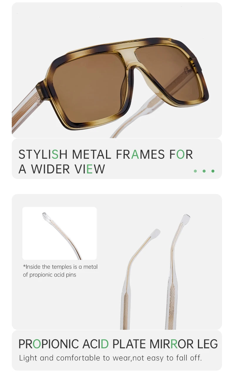 Classic Oversized Square Sunglasses Men 2024 Luxury Brand Trendy Metal Big Frame Goggles Eyewear Stylish Sun Glasses For Ladies