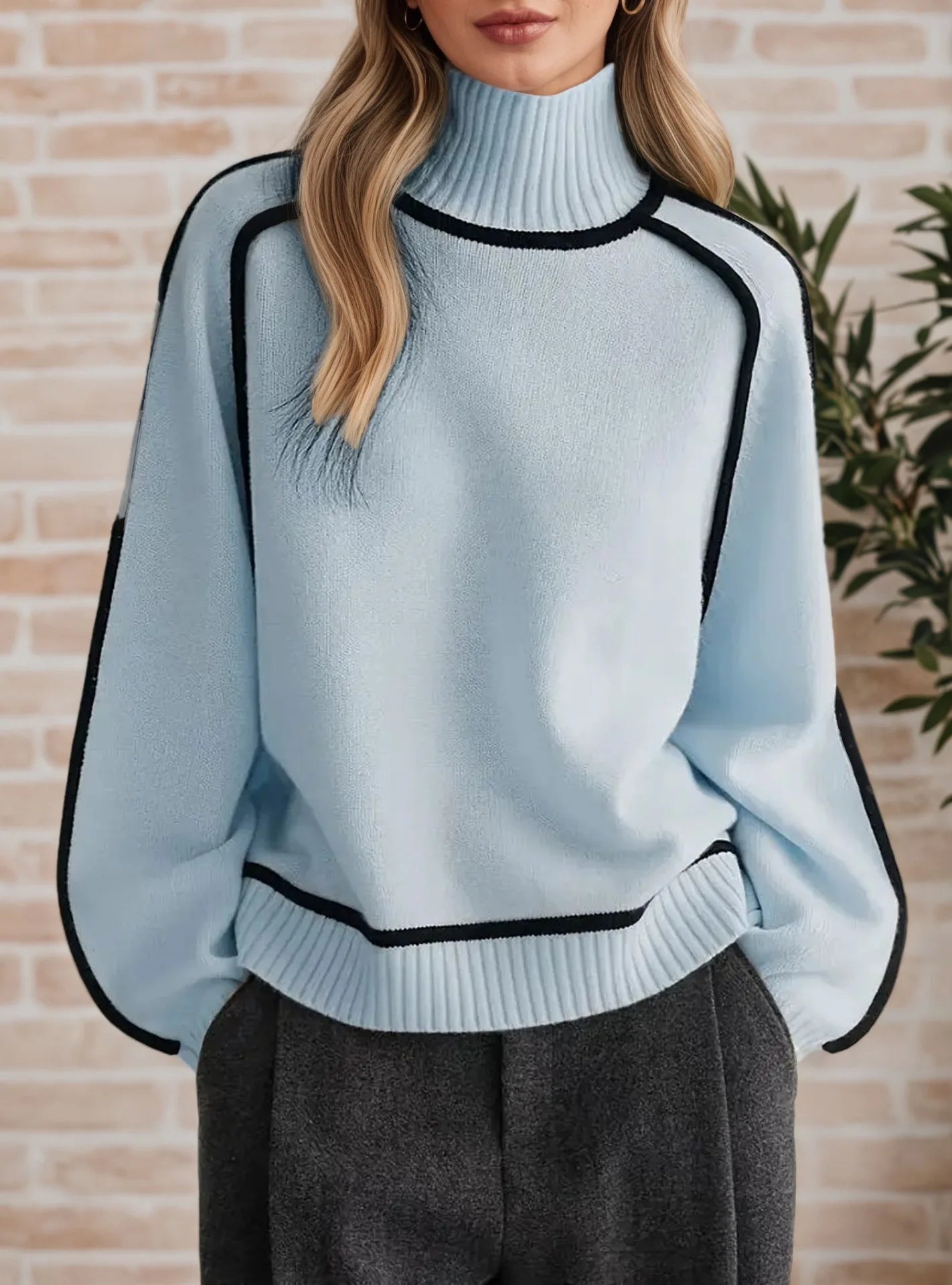 Fashion Basic Autumn Winter Color Matching Emperament Sweater High Neck Office Pullover Solid Soft Long Sleeve Clothing Tops