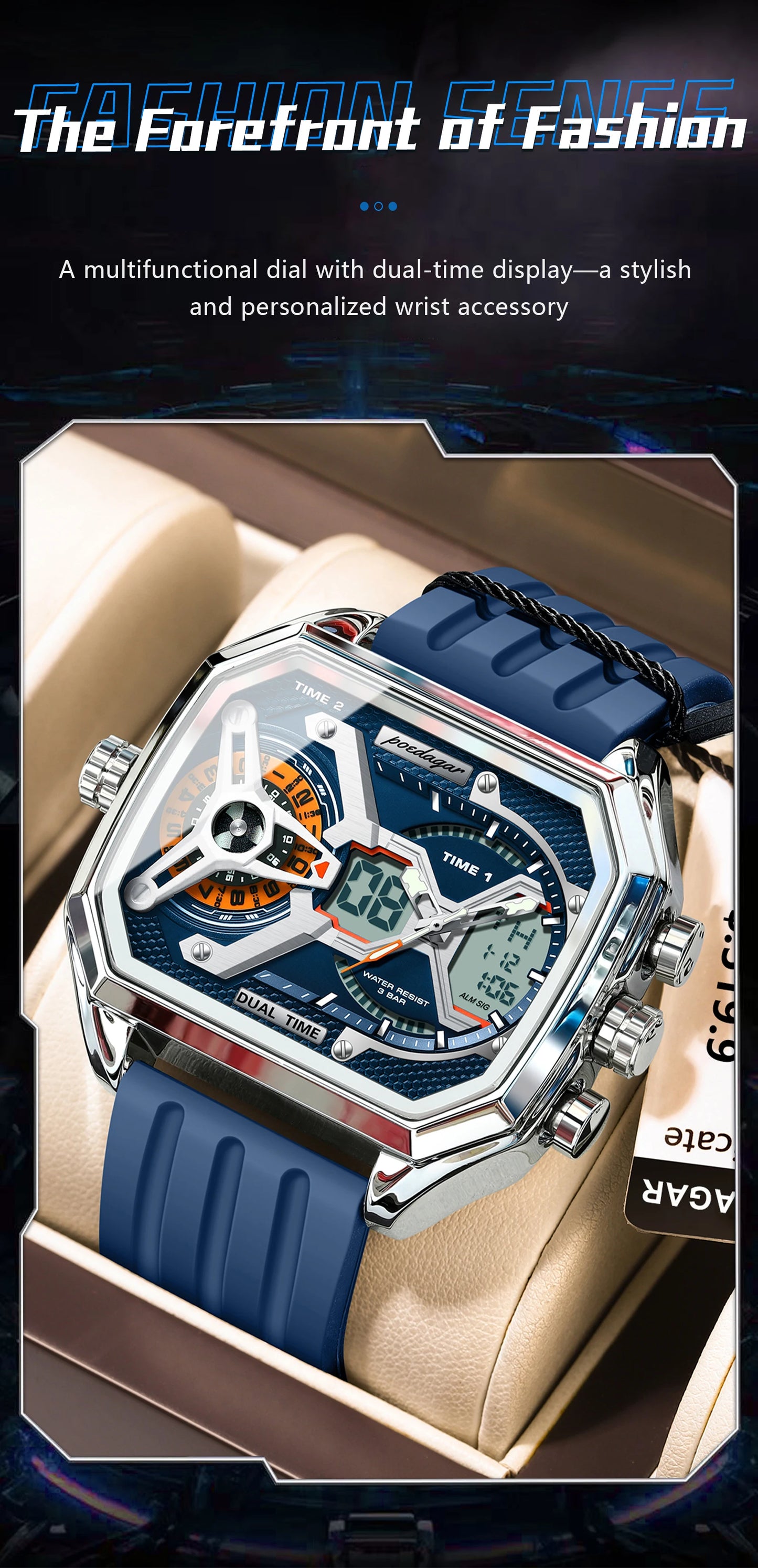 POEDAGAR Top Luxury Men Clock LED Calendar Week Luminous Man Wristwatch Electronic Rectangle Silicone Strap Quartz Men's Watches