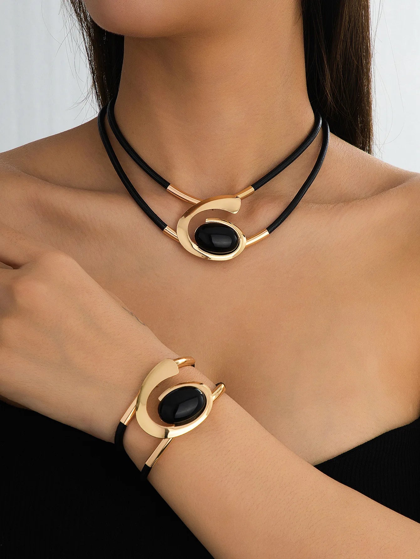 Exaggerated Pearl Spiral Bracelet Ring Set For Women Girls Personality Geometric Fashion Jewelry Holiday Party Gift OL S247