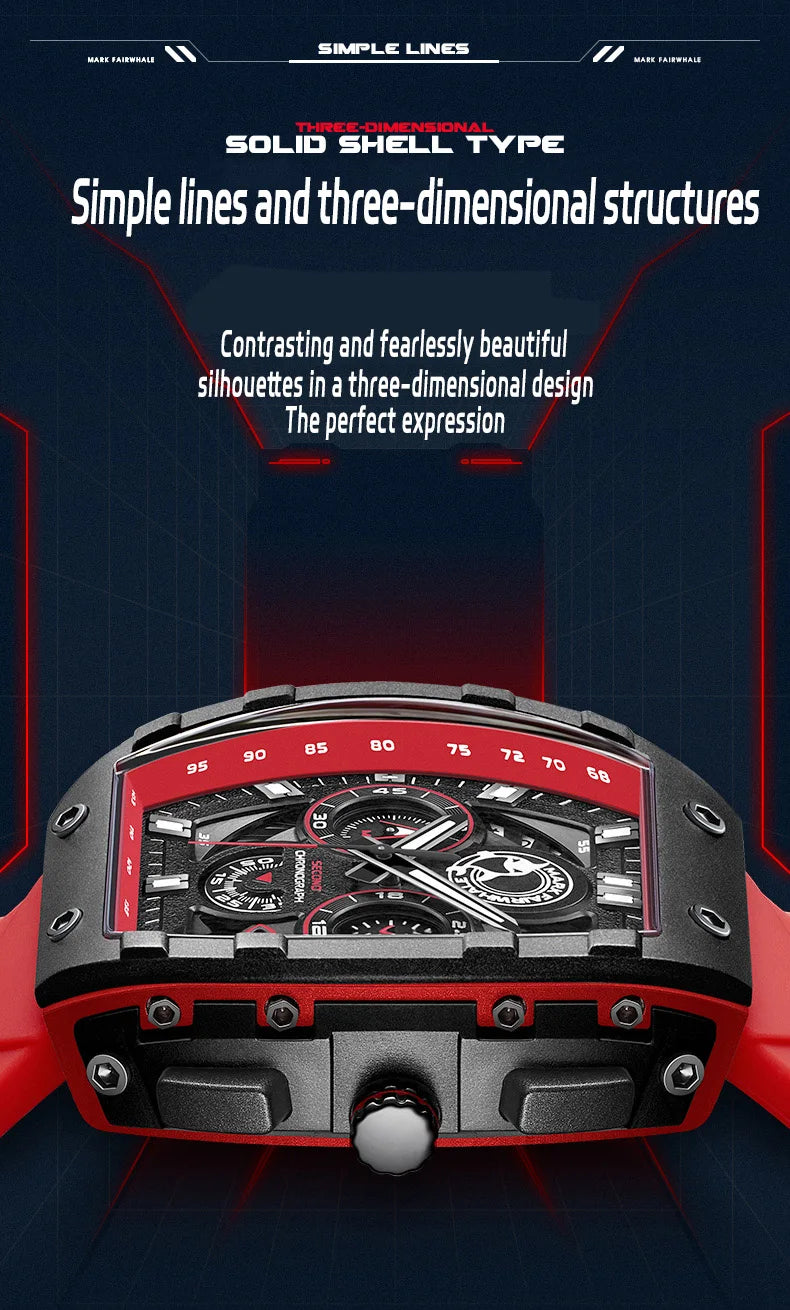 Fashion White Watches For Men Sport Silicone Strap Dive Luminous Quartz Watch Tonneau Shape Resin Case Multifunctional Clock New