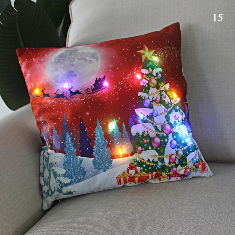 LED Christmas Cushion Cover Merry Santa Claus Light Pillow   Lighting Pillowcase Home Decoration New Year  Decor