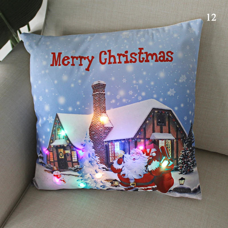 LED Christmas Cushion Cover Merry Santa Claus Light Pillow   Lighting Pillowcase Home Decoration New Year  Decor