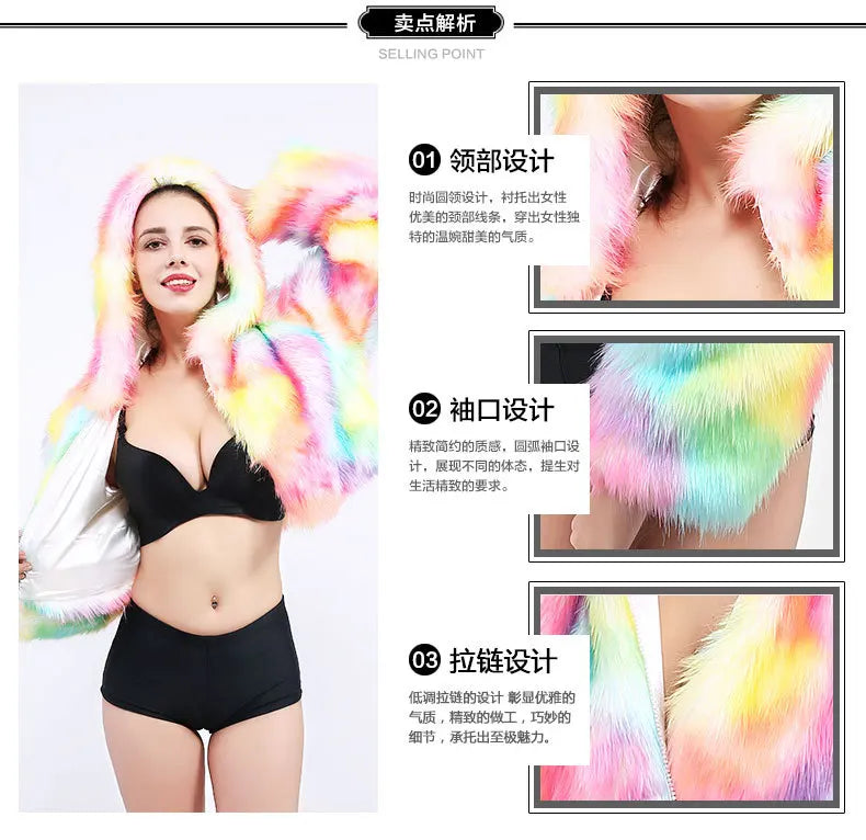 Popular Imitation Fox Fur Coat Female Cosplay Christmas Halloween Colorful LED Lights Carnival Coat