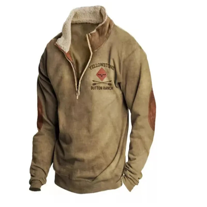 Autumn and winter men's 3D printed outdoor leather Collar hoodie new large size retro style casual zipper jacket sports hoodie