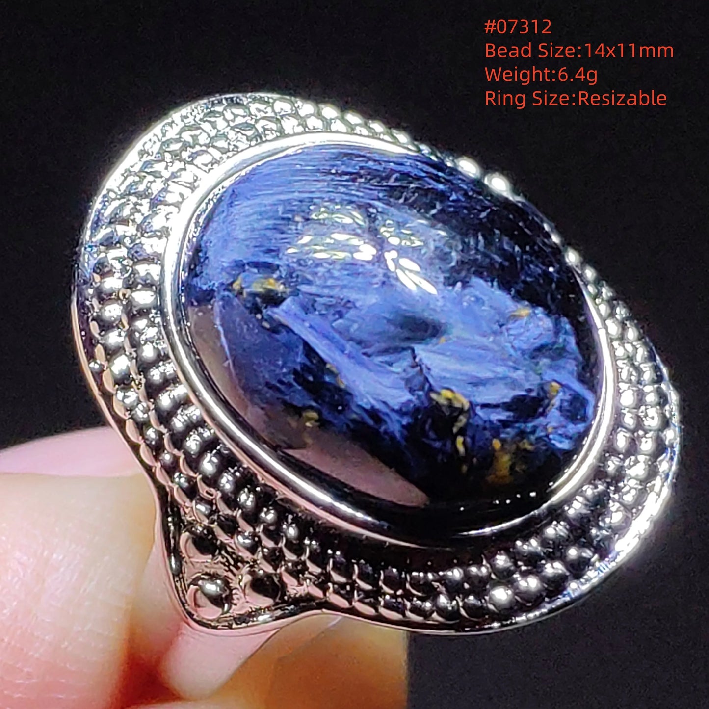 Natural Blue Pietersite Beads Adjustable Ring Woman Men Namibia Pietersite Ring Chatoyant Beads Fashion Silver Jewelry AAAAAA