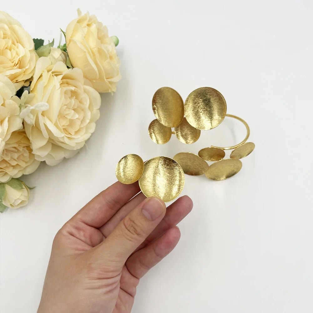 Arab Luxury Gold Plated Bracelet Ring Bold Design Copper Large Bangle Jewelry Set Women Fashion Christmas Gift Wedding Jewelry