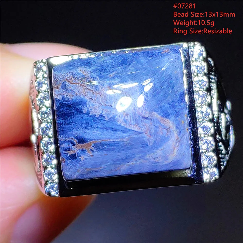 Natural Blue Pietersite Beads Adjustable Ring Woman Men Namibia Pietersite Ring Chatoyant Beads Fashion Silver Jewelry AAAAAA