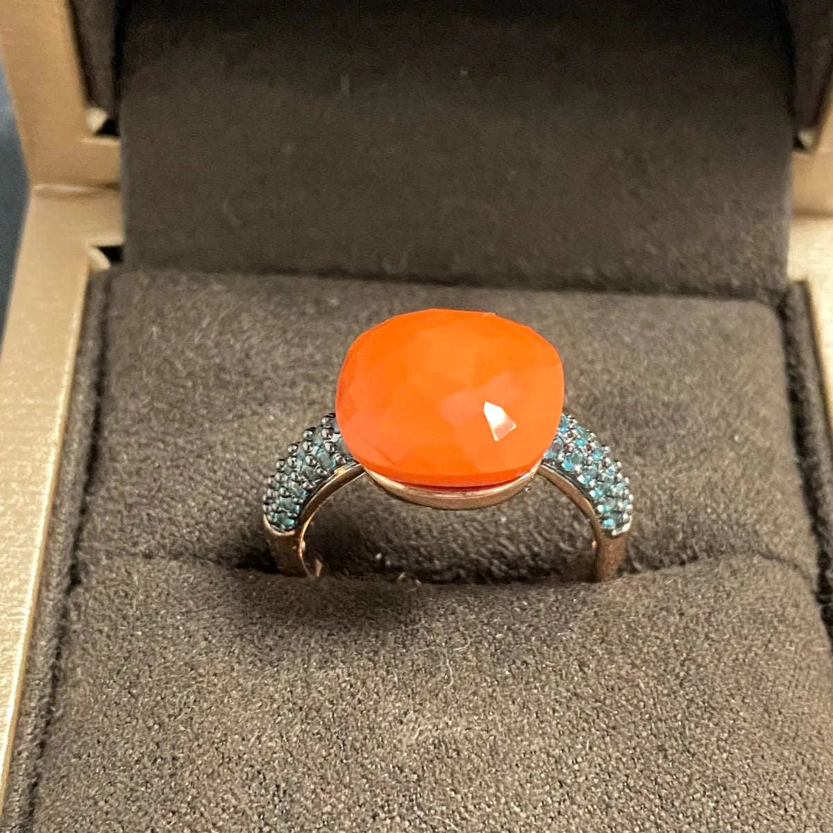 Blue Topaz Ring Inlay Black Zircon With Black Gun Plated 12.6mm Flat Crystal Ring For Women Party Fashion Jewelry Gift