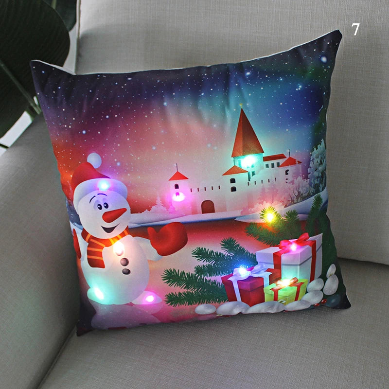 LED Christmas Cushion Cover Merry Santa Claus Light Pillow   Lighting Pillowcase Home Decoration New Year  Decor