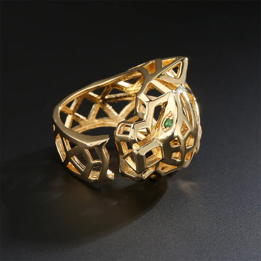 2025 New Fashion Statement Big Animal Ring For Women Girl Party Jewelry Gold Color Hollow Leopard Open Ring Wholesale