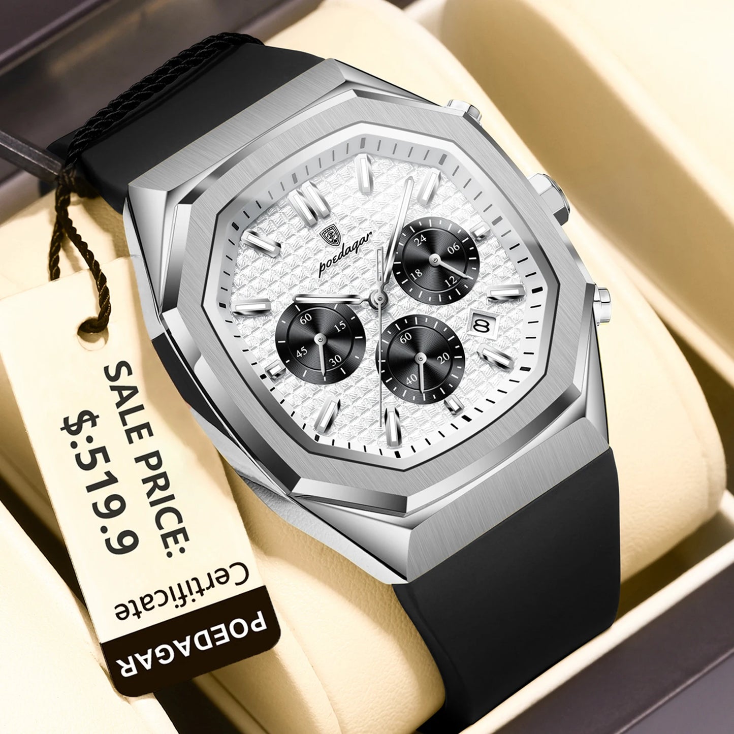 POEDAGAR New Luxury Watches For Men Waterproof Luminous Chronograph Date Man Watch Silicone Strap Fashion Quartz Men Wristwatch