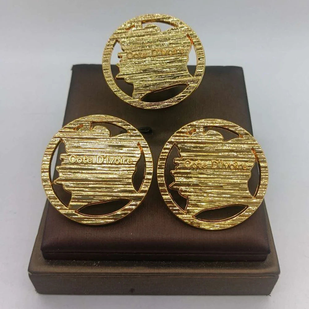 African Gold Plated Earrings and Ring Jewelry Set for Women New Design Earrings and Finger Ring Set for Brazilian Jewellery Gift