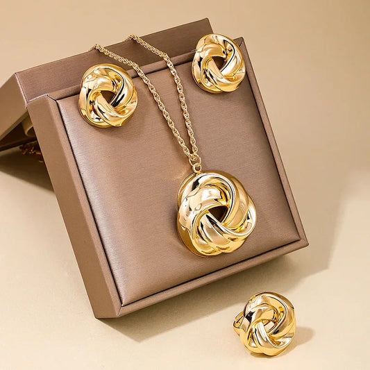 Fashion Jewelry Sets For Women Exaggerated CCB Smooth Twist Necklace Ring Earrings Gift Holiday OL DS003