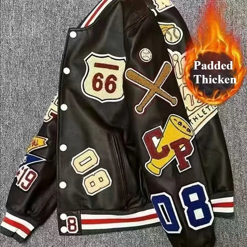 Streetwear Men Bomber Varsity Jackets Embroidery Pu Leather Jacket Baseball Motorcycle Coat Outerwear Winter Men Clothing Unisex