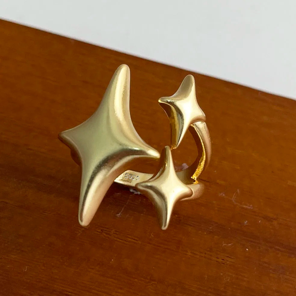 925 Sterling Silver Rings For Women Geometric Fine Jewelry Finger Adjustable Wide Sparkling Ring For Party Birthday Gift