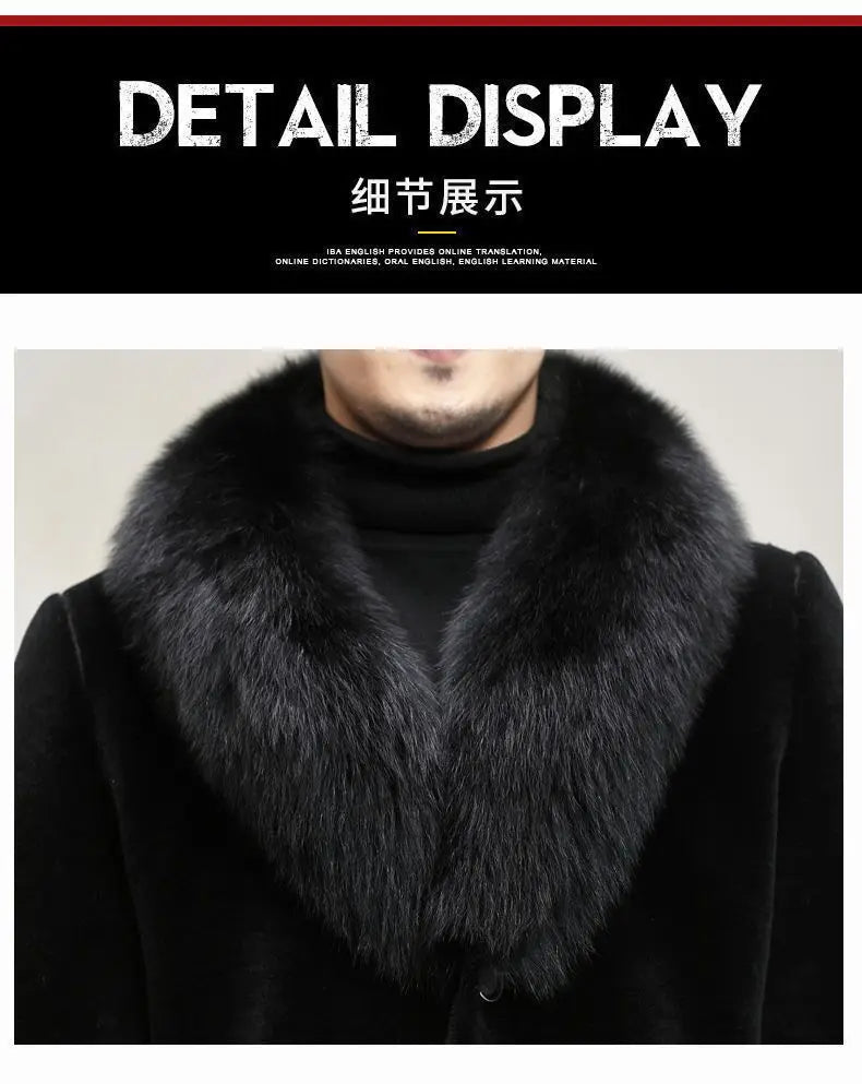 New fur coat with wide collar, whole mink winter thickened, long imitation mink fur men's coat, high-end mink fur coat M-6XL