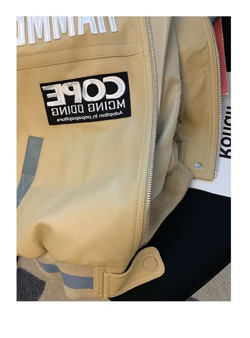 Motorcycle pu leather jacket coat baseball jacket pink american style women autumn and winter fried street high level clothes