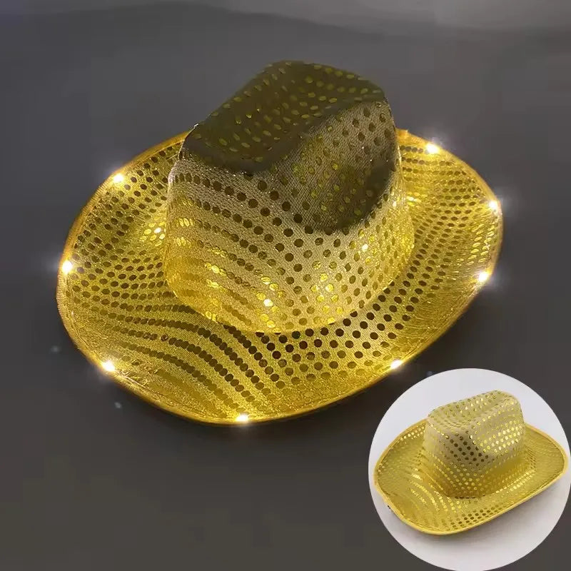 Blinky LED Light Cowboy Cowgirl Hat Flashing Cap Glowing Hat Carnival Men Women Bachelorette Party Wedding Bridal Supplies