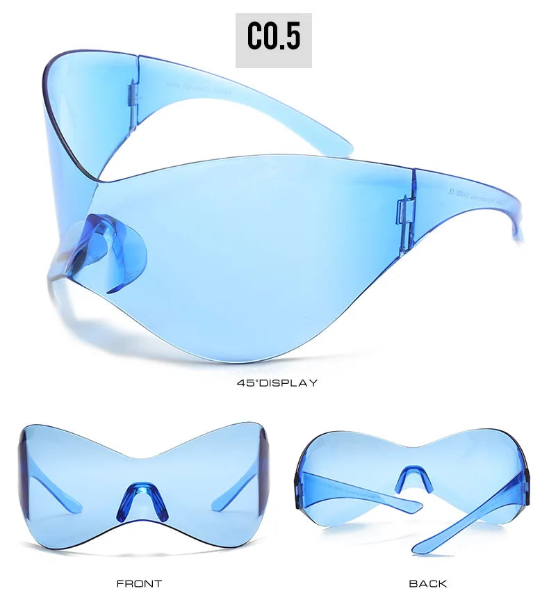 Oversized Futuristic Shield Sunglasses for Women Men Fashion Silver Mask Visor Sun Glasses Female Punk Y2K Eyeglasses