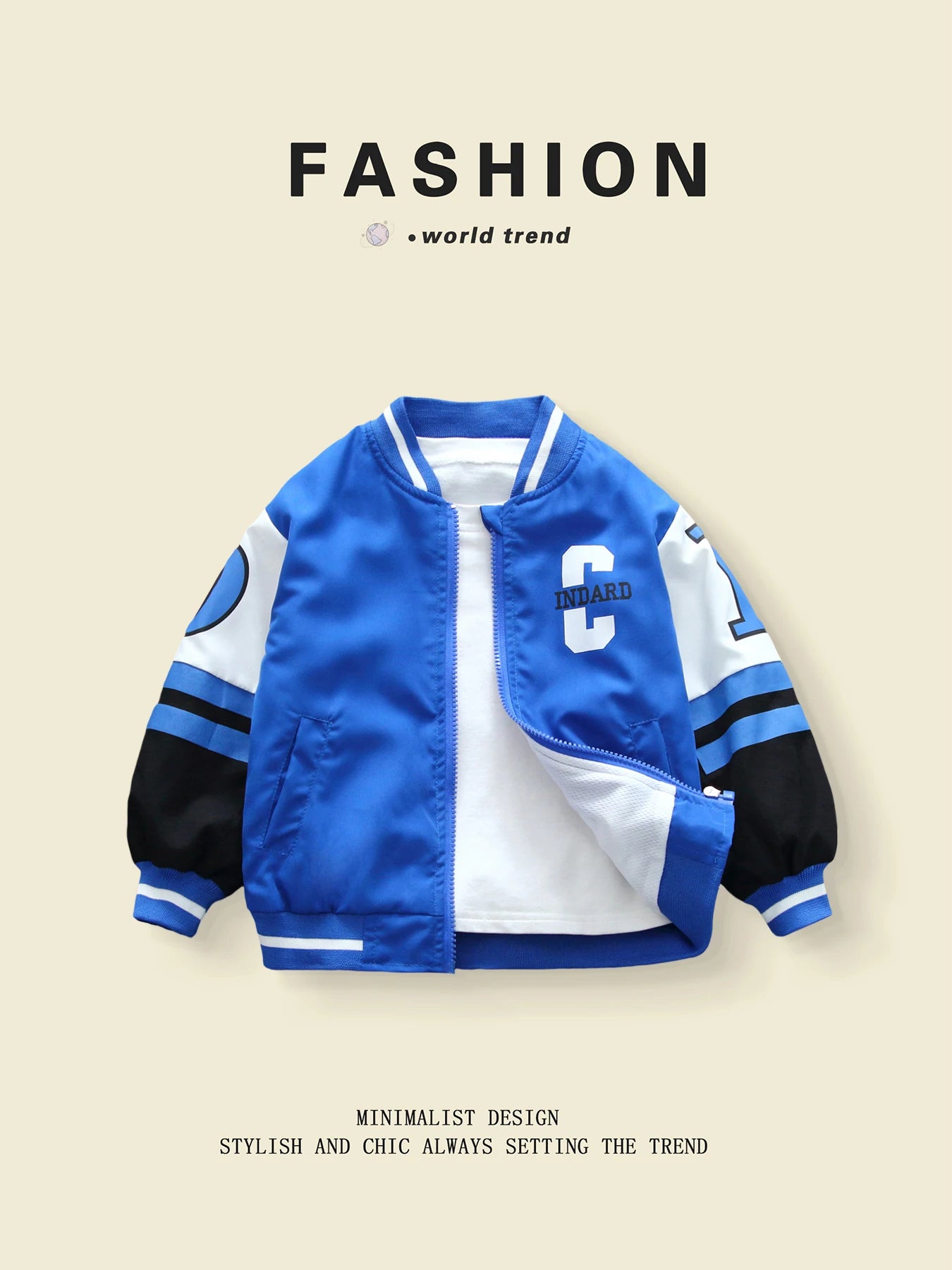 For Boys Aged 3 - 10, Trendy Solid - Color Baseball Jackets in Spring - Autumn Season