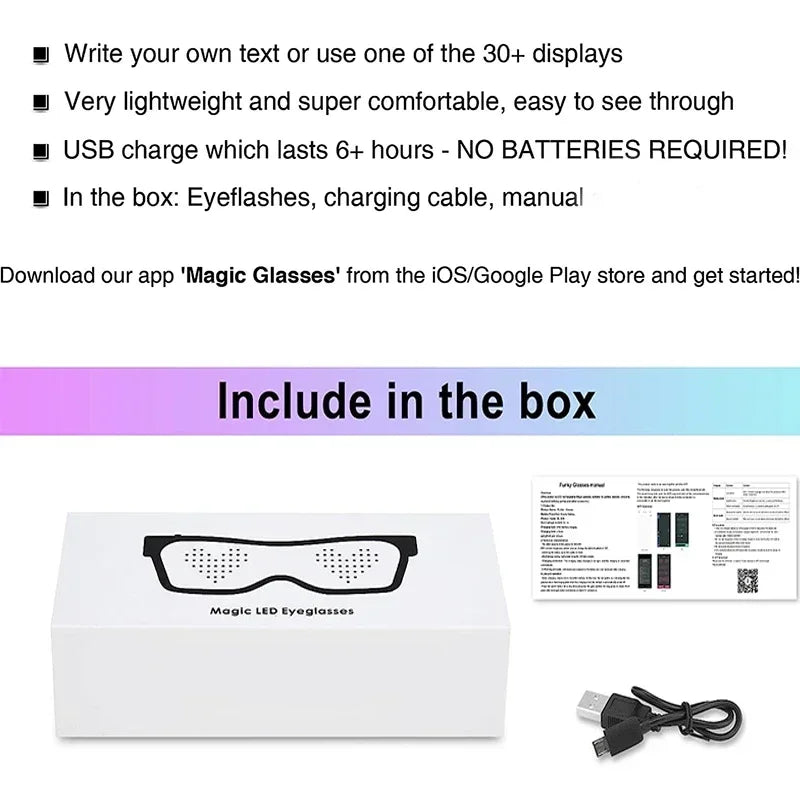 Multilingual LED Glasses Bluetooth DIY Text Graffiti RGBW/RED/Green Color for Halloween Party Rave Music Festival Glow Glasses