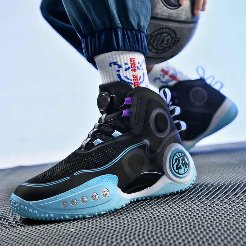 High-top Men Basketball Shoes Kids Rotating Button Basket Boots Brand Design Sneakers Men Outdoor Basketball Training Shoes Male