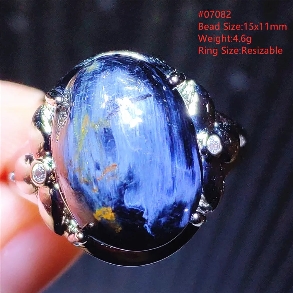 Natural Blue Pietersite Beads Adjustable Ring Woman Men Namibia Pietersite Ring Chatoyant Beads Fashion Silver Jewelry AAAAAA