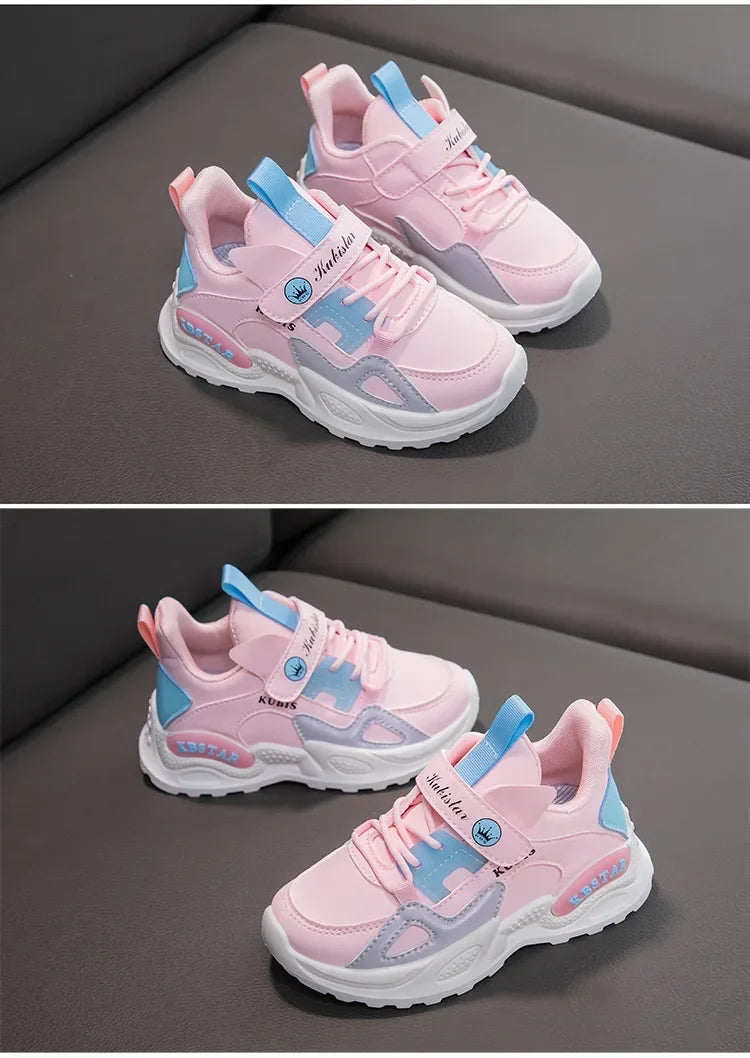 Kids Spring Sneakers Girls School Casual Shoes Outdoor Breathable Running Shoes Light Soft Tenis Pink Non-slip Children Shoes