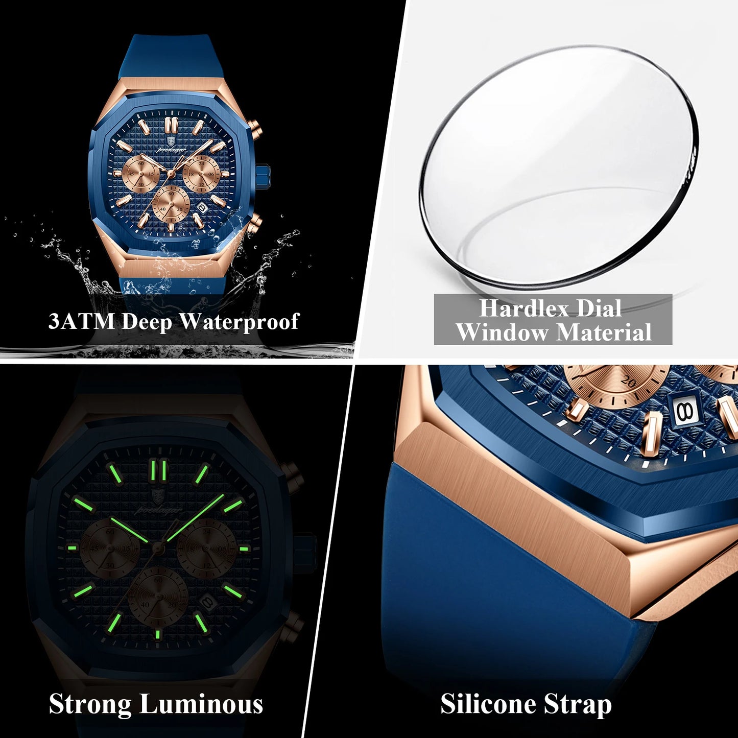 POEDAGAR New Luxury Watches For Men Waterproof Luminous Chronograph Date Man Watch Silicone Strap Fashion Quartz Men Wristwatch