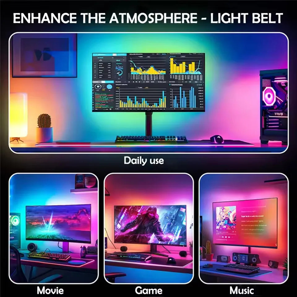 LED Gaming Strip Light Computer Monitor Backlight RGBIC LED Strip Light 24-34 Inch Screen USB Gaming Room Atmosphere Decor Lamp
