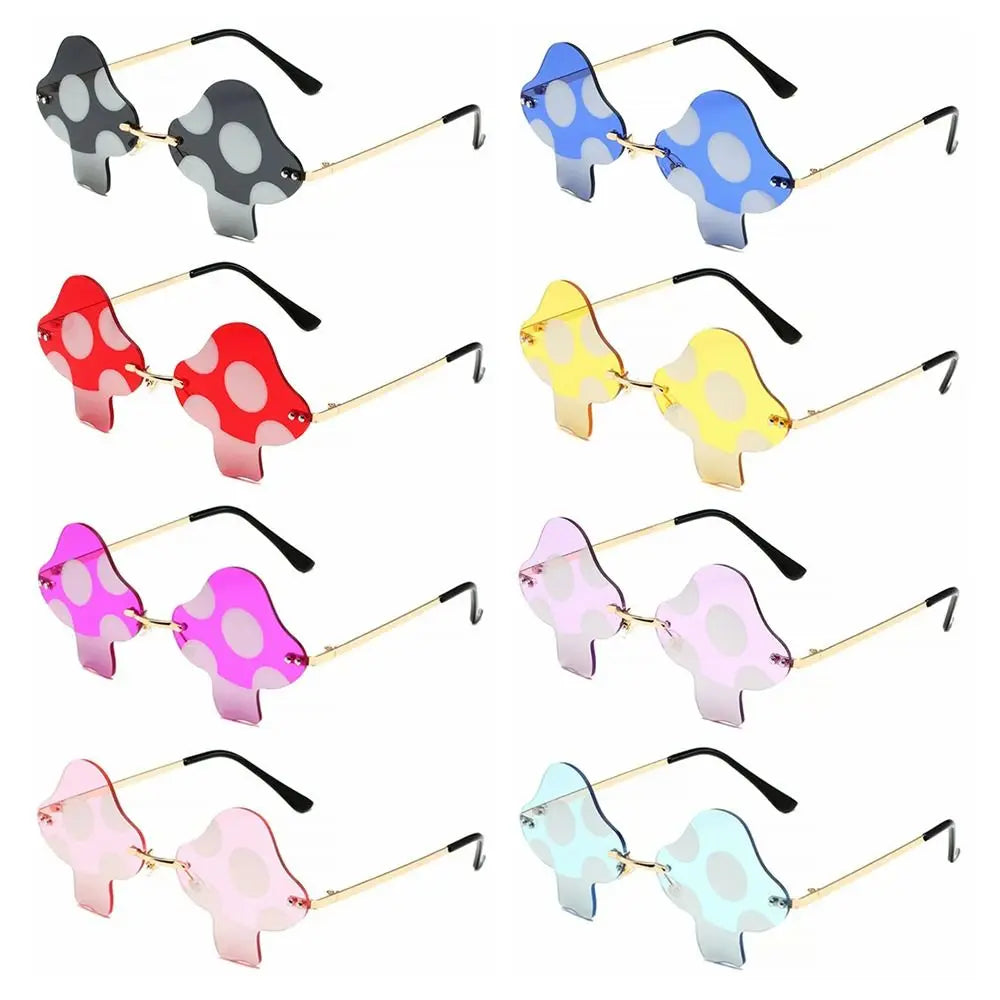 Cartoon Mushroom Shape Sunglasses Women Irregular Rimless Sun Glasses Trendy Funny Sunglasses Outdoor Party Favor Decorations