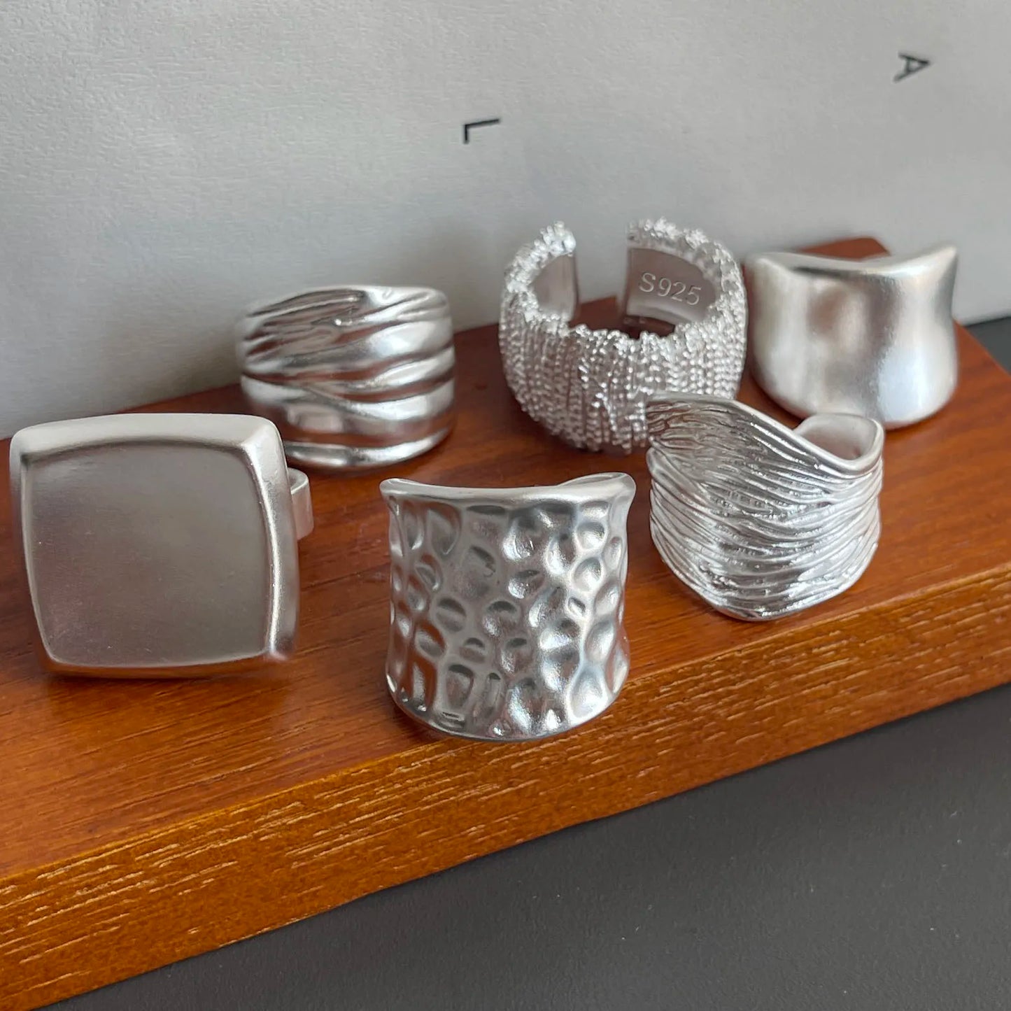 925 Sterling Silver Rings For Women Geometric Fine Jewelry Finger Adjustable Wide Sparkling Ring For Party Birthday Gift