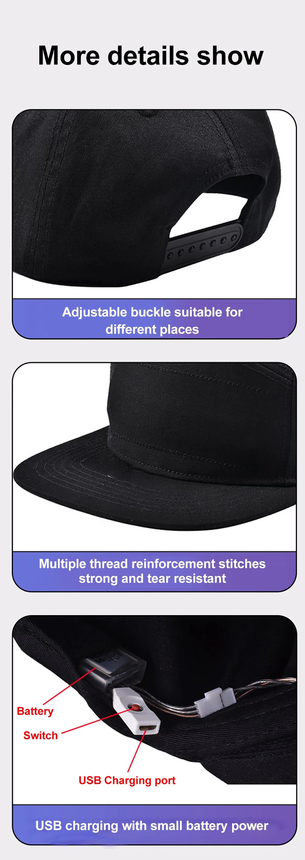 LED Hat Light Display Screen DIY Smart Pixel Matrix Baseball Hat Rechargeable Bluetooth APP Control Hip Hop Street Party Decor