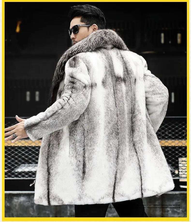 -10 degrees Celsius cold resistant and warm mink fur coat for men's winter imitation raccoon fur collar thickened fur coat