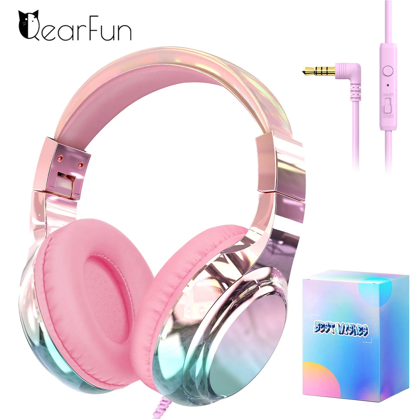 Stylish Soundproof Kids Wired Headphones For Toddler Preschool, 3.5mm Jack, 85/94dB Volume limited Headset For Travel Homeschool