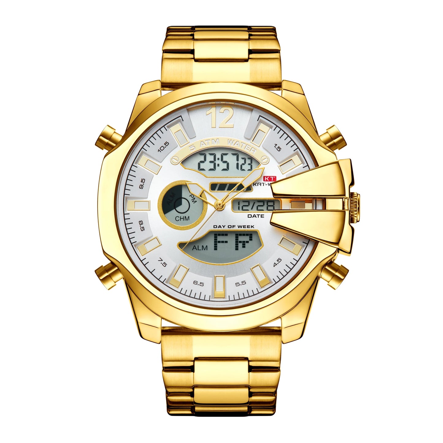 KAT-WACH double display men's watch multi-color steel strip watch led light alarm clock calendar week display