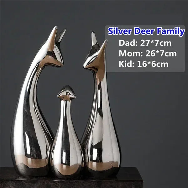 Ceramic Electroplating Ornaments Nordic Ins Cabinet Decorations Home Porcelain Deer/Swan Family Apple Shape Figurines