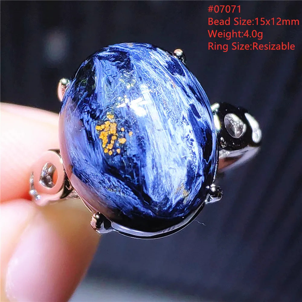Natural Blue Pietersite Beads Adjustable Ring Woman Men Namibia Pietersite Ring Chatoyant Beads Fashion Silver Jewelry AAAAAA