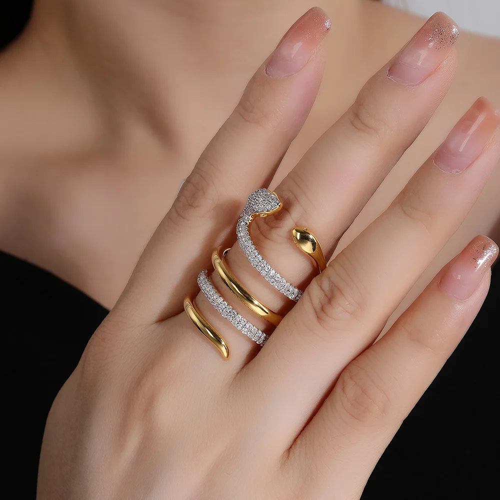 Bridal Talk Serpentine ring AAA Cubic Zirconia sparkling crystal multi-layer design fashion jewelry wedding party date gift