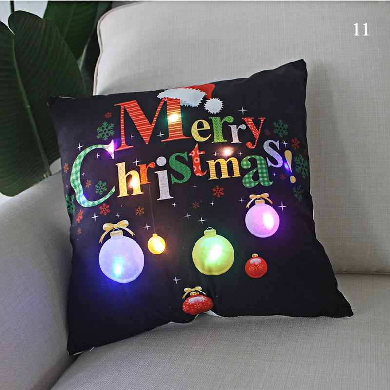 LED Christmas Cushion Cover Merry Santa Claus Light Pillow   Lighting Pillowcase Home Decoration New Year  Decor